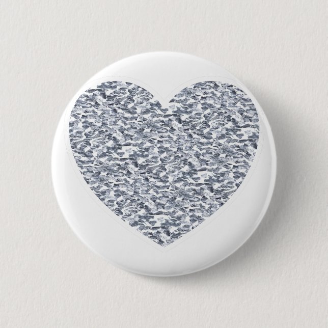 Silver heart 6 cm round badge (Front)
