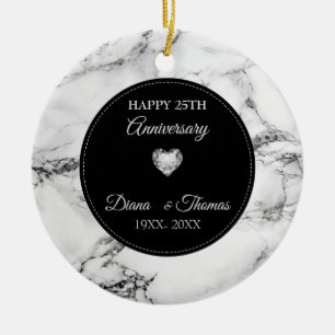 Silver Heart And Marbled Ceramic Ornament