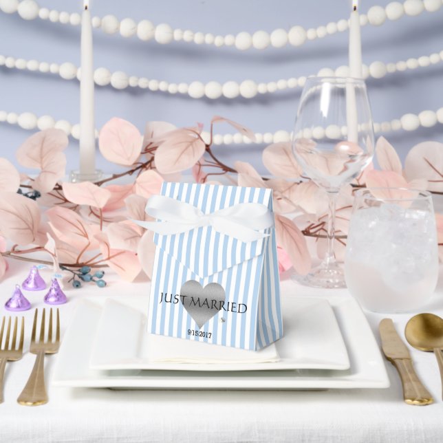 Silver Heart Blue And White Shower Party Favour Box (Wedding)
