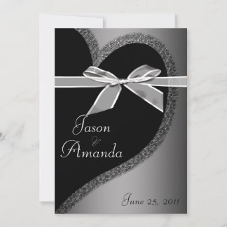 Silver Heart Invite With Bow