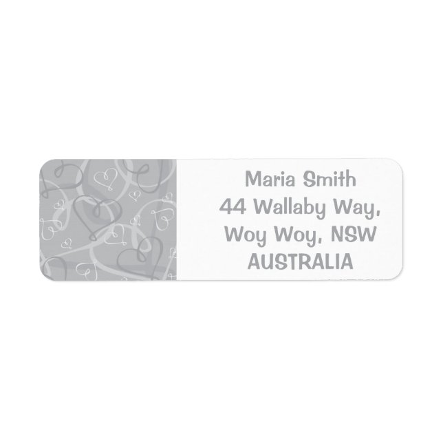 Silver heart pattern return address label (Front)