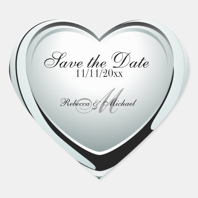Silver Heart Pendant Save the Date Sticker (Front)
