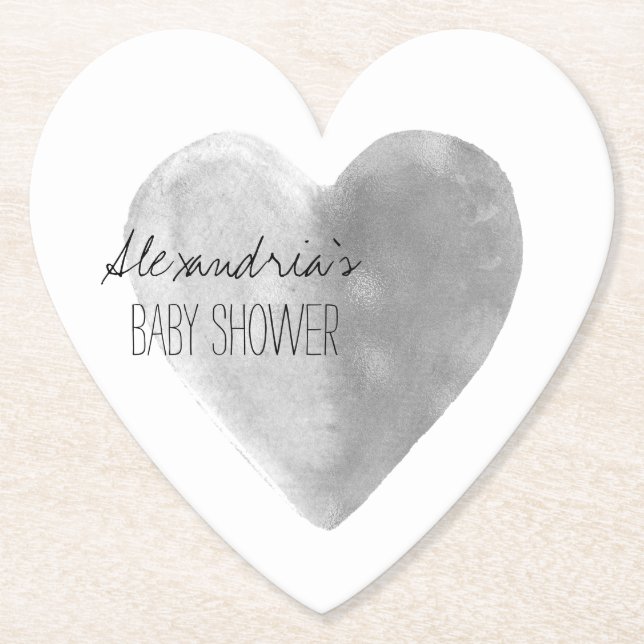 Silver Heart Personalised   Paper Coaster (Front)