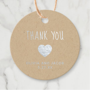 Silver Heart Simple Wedding Thank You Favour Tags