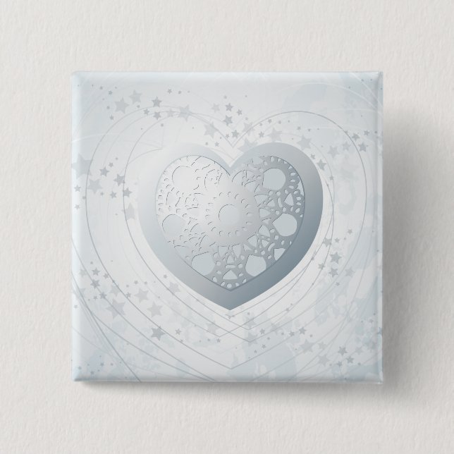 Silver heart, square button (Front)