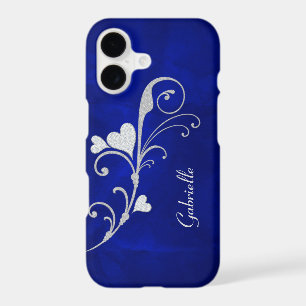 Silver Heart Swirl Sparkle on Blue