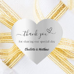 Silver heart thank you wedding heart sticker<br><div class="desc">A faux silver looking background. With the text: Thank you for sharing our special day,  with a small heart.   Personalise and add your names.</div>