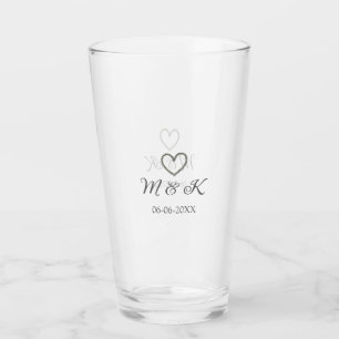 Silver heart wedding couple name letter modern  glass