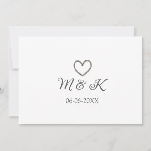 Silver heart wedding couple name letter modern invitation