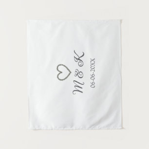 Silver heart wedding couple name letter modern tapestry