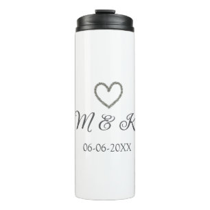 Silver heart wedding couple name letter modern  thermal tumbler