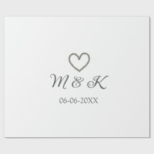 Silver heart wedding couple name letter modern wrapping paper