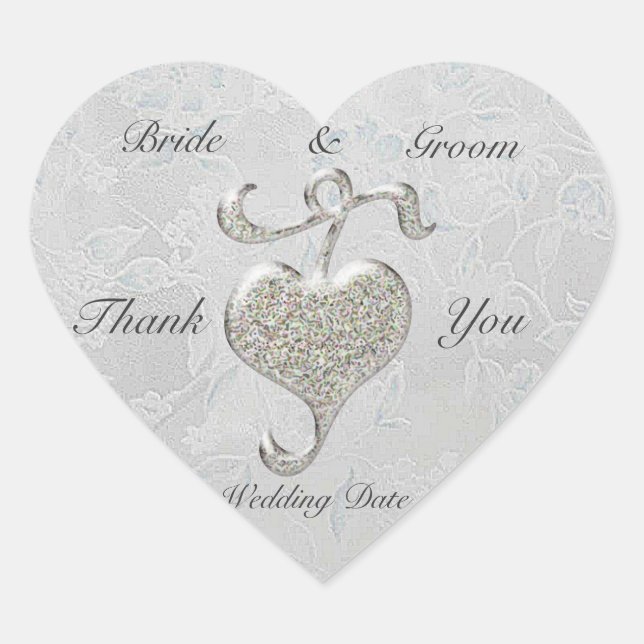 Silver Heart Wedding Thank you Sticker (Front)