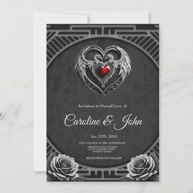 Silver heart with wings.  invitation (Front)