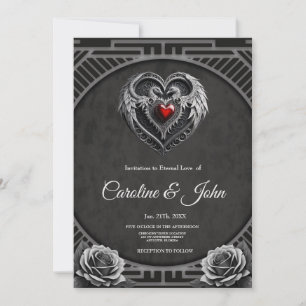 Silver heart with wings. invitation
