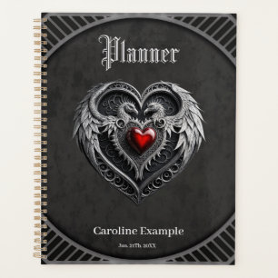 Silver heart with wings planner