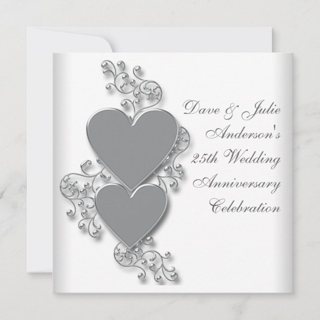 Silver Hearts 25th Wedding Anniversary Party Invitation (Front)