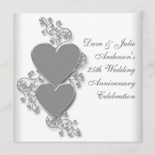 Silver Hearts 25th Wedding Anniversary Party Invitation