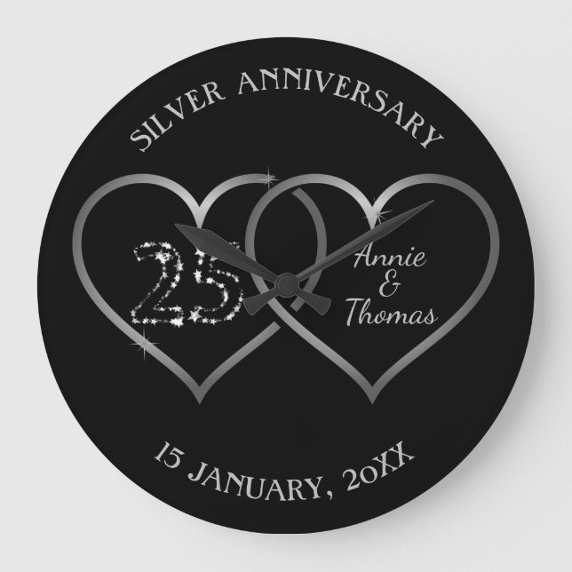 Silver Hearts And Numbers Large Clock (Front)