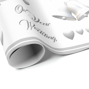 Silver Hearts & Bells Wedding Wrapping Paper