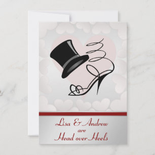 Silver Hearts Black Top Hat and High Heels Invitation