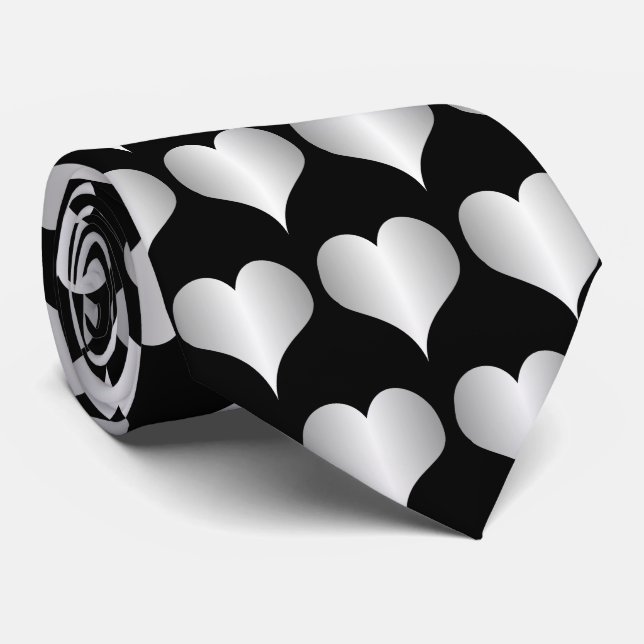 Silver Hearts Design Tie (Rolled)