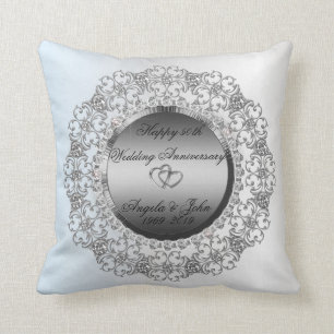 Silver Hearts Diamonds 50th Wedding Anniversary Cushion