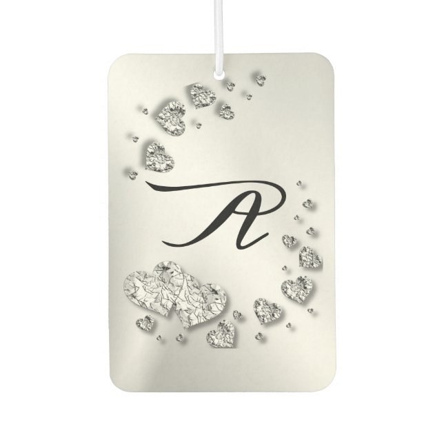 Silver Hearts Grey Initial Elegant Car Air Freshener (Front)