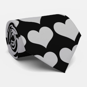 Silver Hearts on Black Romantic Tie
