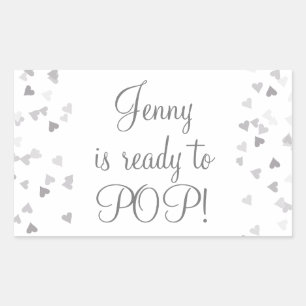 Silver Hearts She's Ready to Pop Baby Shower Favou Rectangular Sticker