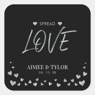 Silver Hearts Spread the Love Wedding Favour Squar Square Sticker