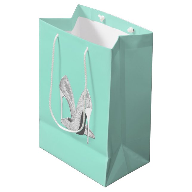 Silver Heels on Mint Medium Gift Bag (Front Angled)