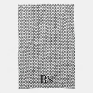 Silver Hexagon Pattern: Monogram Kitchen Decor Tea Towel