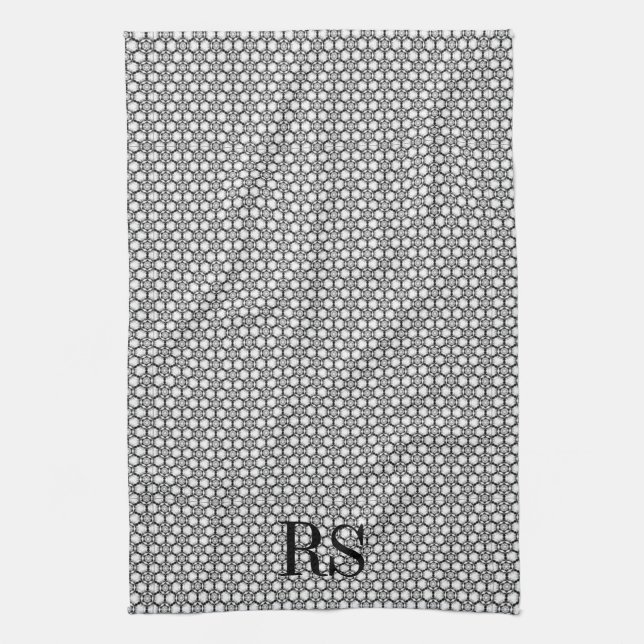 Silver Hexagon Pattern: Monogram Kitchen Decor Tea Towel (Vertical)