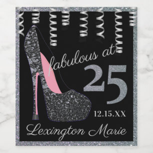 Silver High Heel 25th Birthday Party Champagne or Wine Label