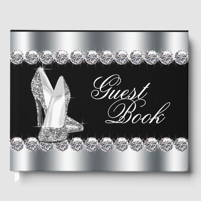 Silver High Heel Shoe Birthday Party Guest Book (Front)