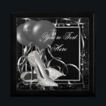 Silver High Heel Shoes Keepsake Gift Box<br><div class="desc">High heel shoe keepsake gift box with elegant silver high heel shoes on a pretty black and silver balloon confetti background. Add your text in the font style,  font size & colour,  and wording of your choice.</div>