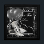 Silver High Heel Shoes Keepsake Gift Box<br><div class="desc">High heel shoe keepsake gift box with elegant silver high heel shoes on a pretty black and silver balloon confetti background. Add your text in the font style,  font size & colour,  and wording of your choice.</div>
