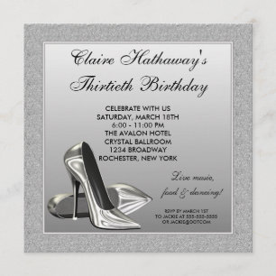 Silver High Heels Womans 30th Birthday Invitation