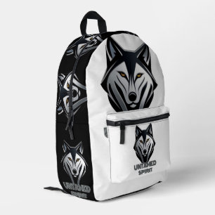Silver Highlights on a Dark Abstract Wolf Form Printed Backpack
