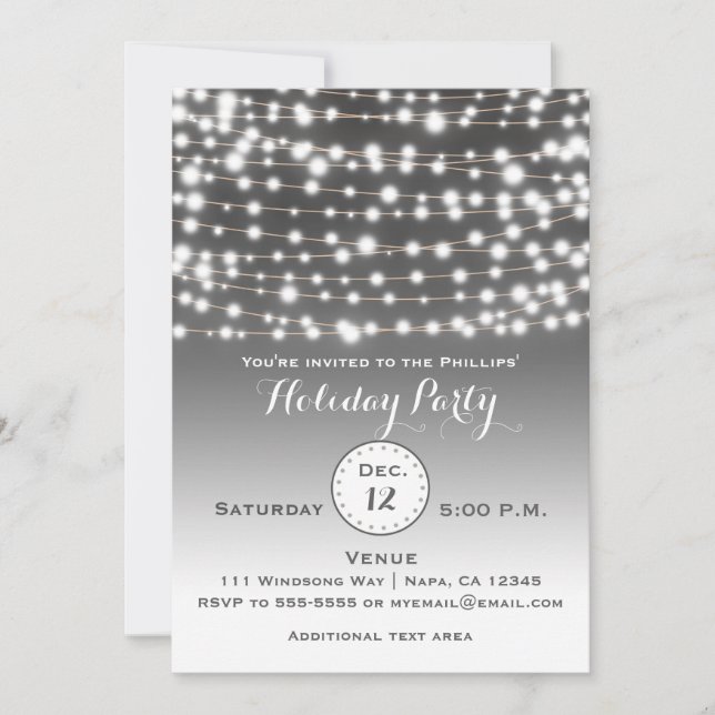Silver Holiday Christmas String Lights Invitation (Front)