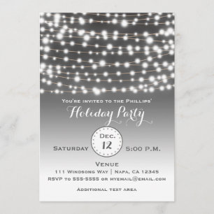 Silver Holiday Christmas String Lights Invitation