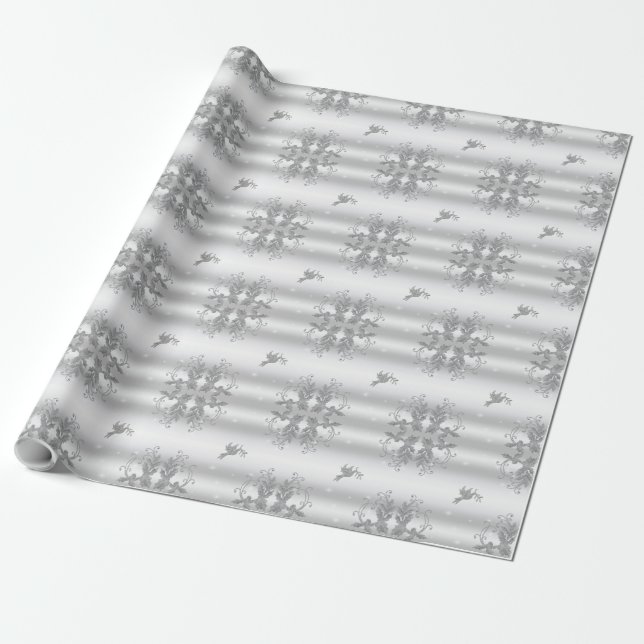 Silver Holly and Dove Wrapping Paper (Unrolled)