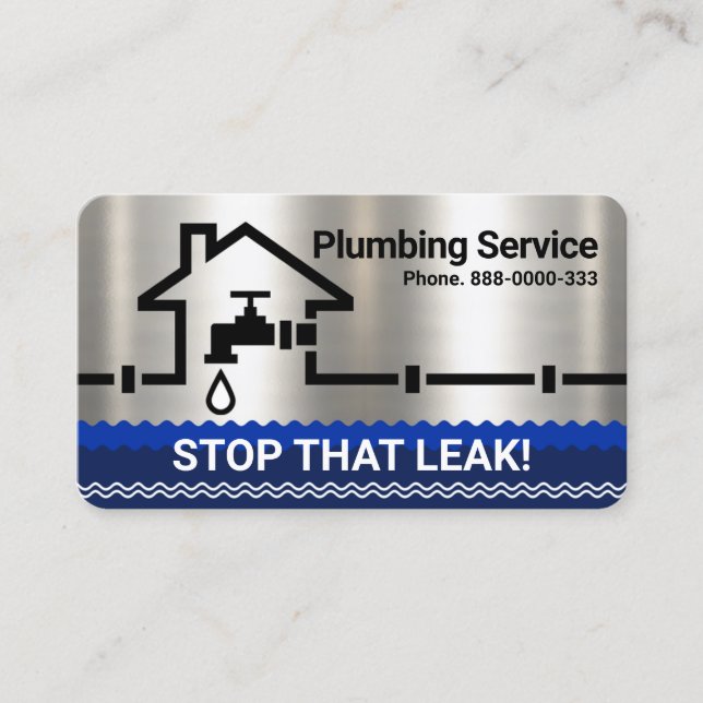 Silver Home Pipeline Leaking Faucet Business Card (Front)