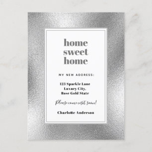 Silver home sweet new home moving announcement postcard