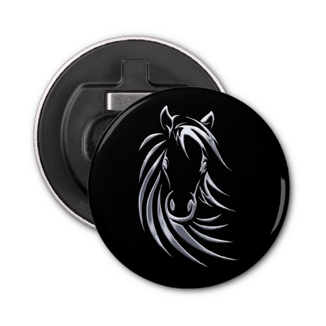 Silver Horse Head on Black Bottle Opener (Front)