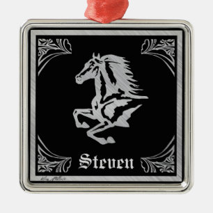 SILVER HORSE SILHOUETTE METAL ORNAMENT