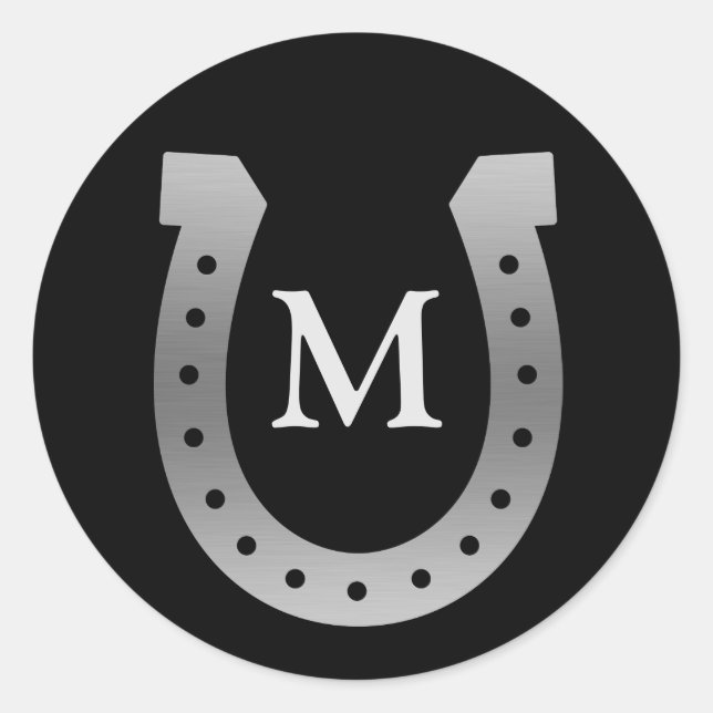 Silver Horseshoe Monogram Classic Round Sticker (Front)