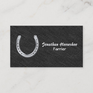 Silver horseshoe on black denim business card