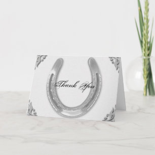 Silver Horseshoe on White Wedding Thank You card